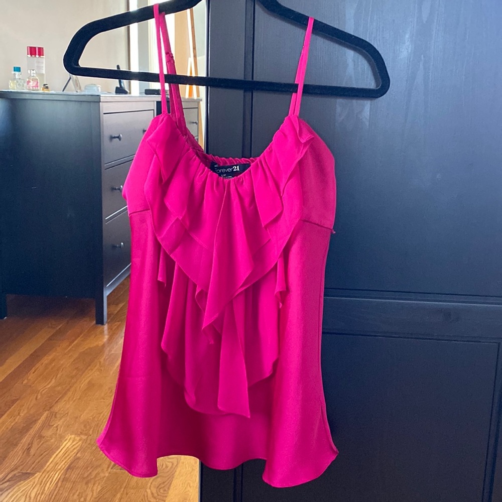 Satin/tulle ruffle camisole top